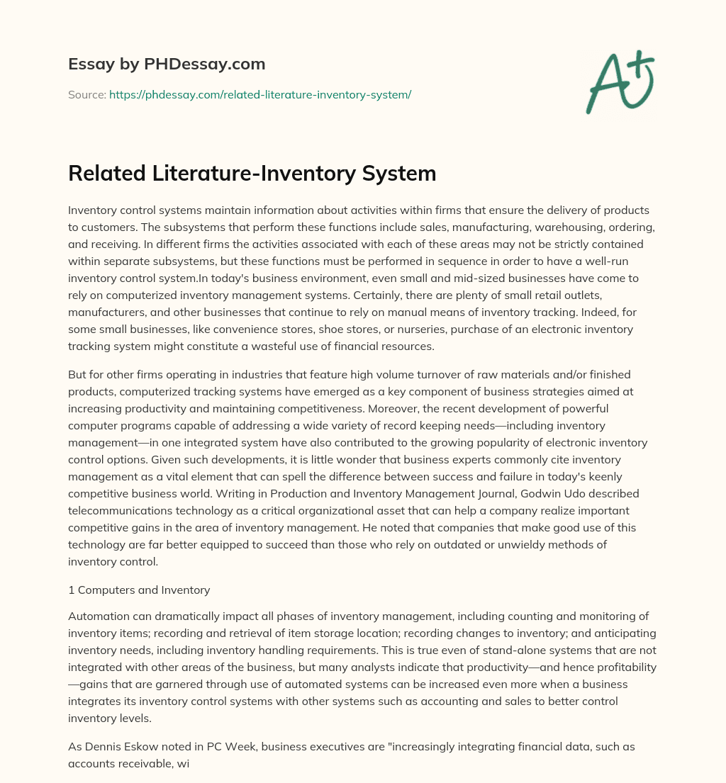 Related Literature-Inventory System essay