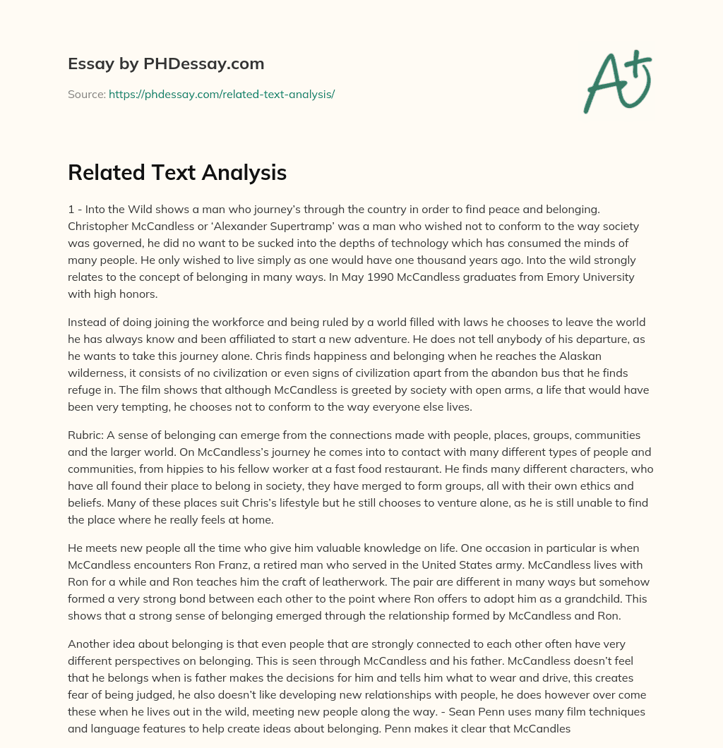 Related Text Analysis essay