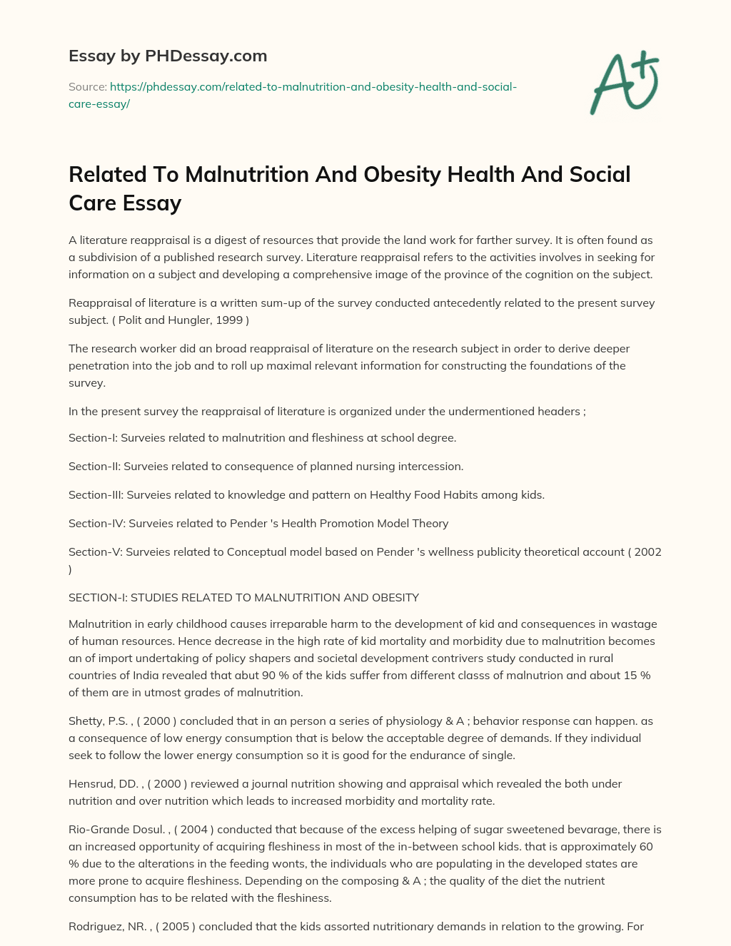 Related To Malnutrition And Obesity Health And Social Care Essay essay