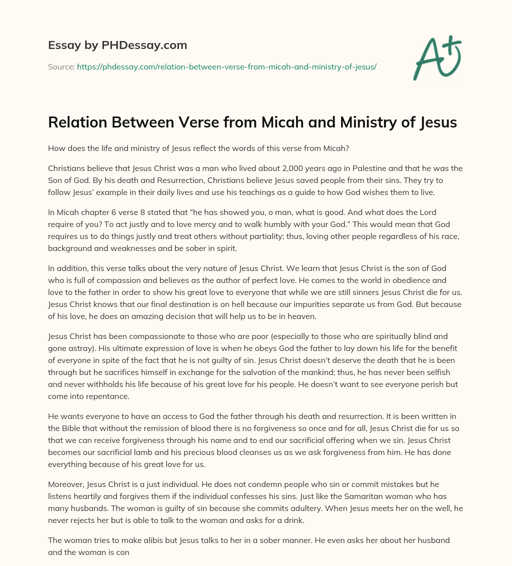 Relation Between Verse from Micah and Ministry of Jesus essay
