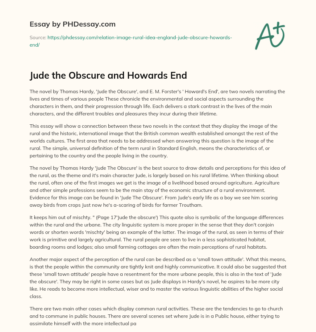 Jude the Obscure and Howards End essay