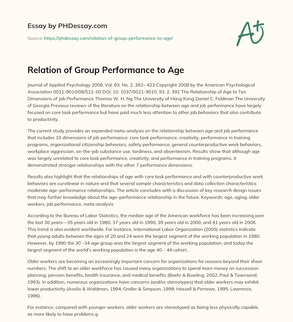 Relation of Group Performance to Age essay