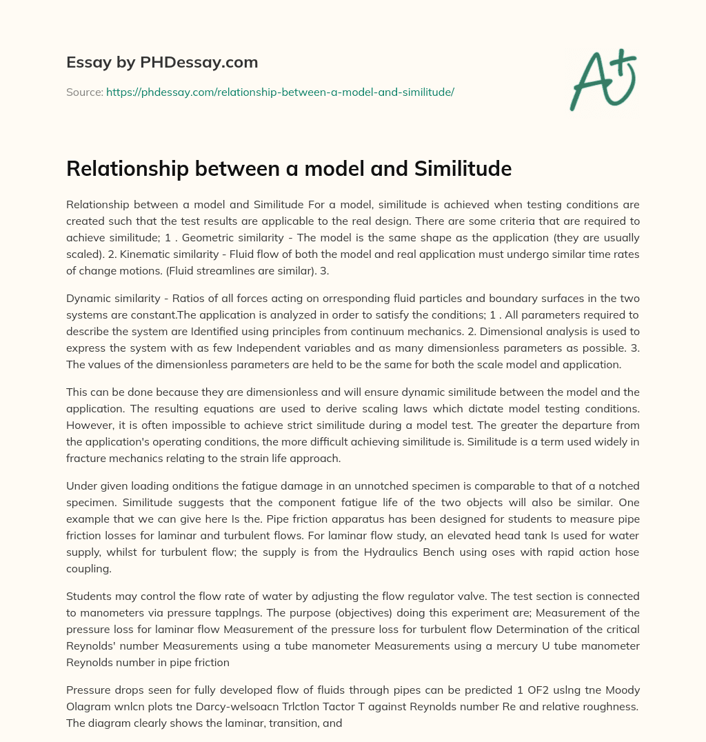 Relationship between a model and Similitude essay