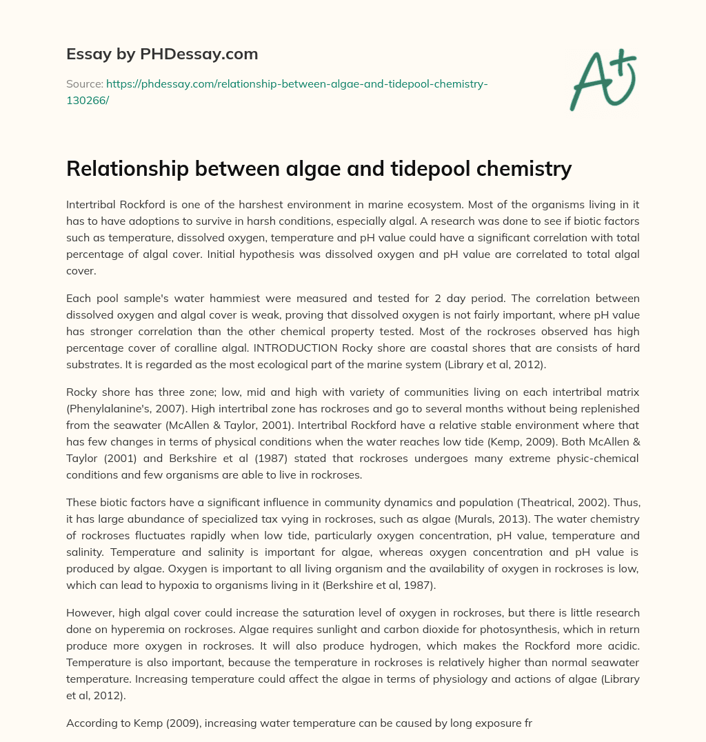 Relationship between algae and tidepool chemistry essay