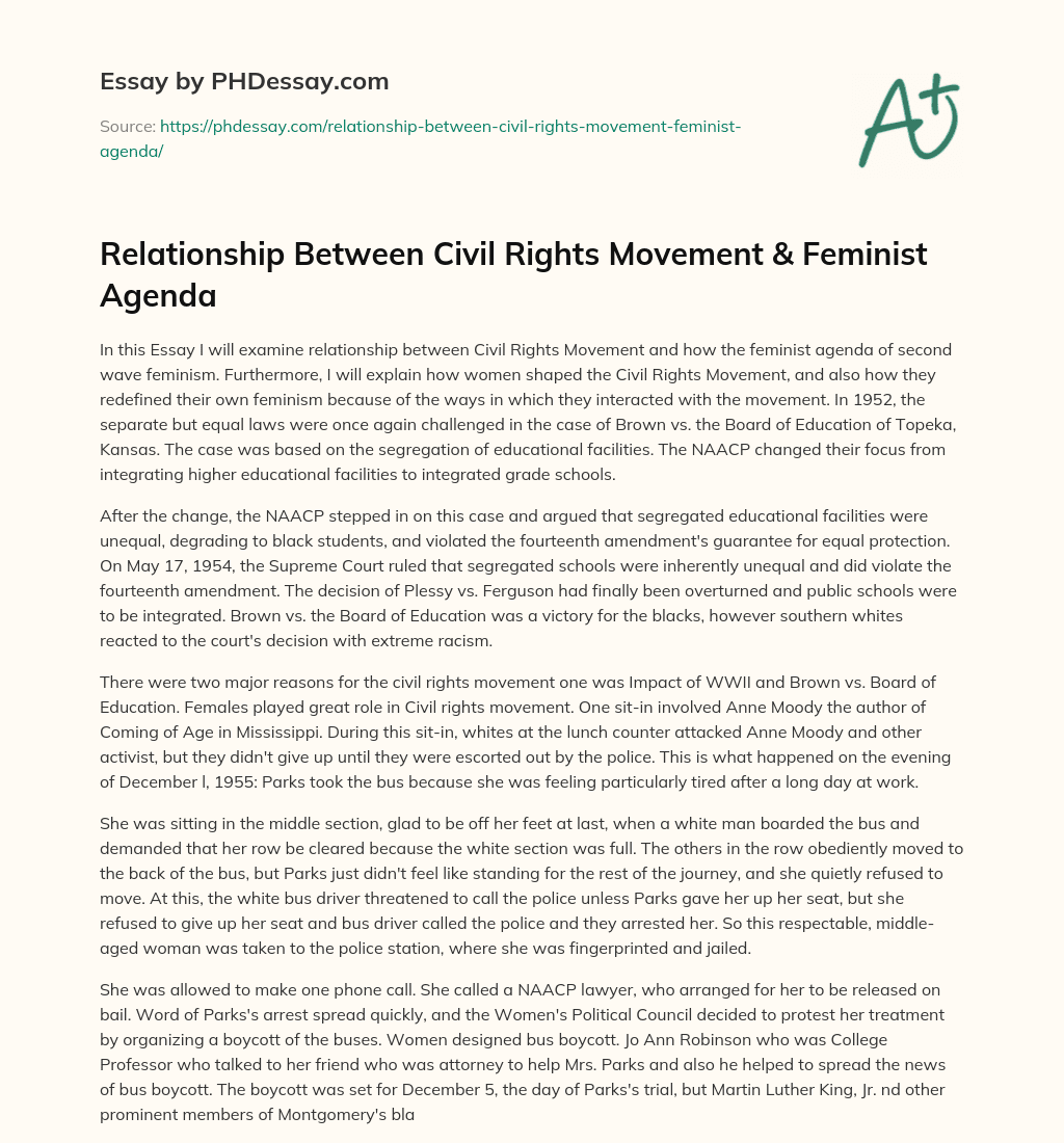 Relationship Between Civil Rights Movement & Feminist Agenda essay