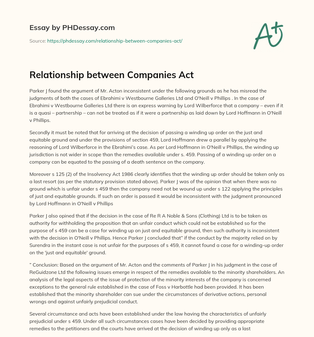 Relationship between Companies Act essay