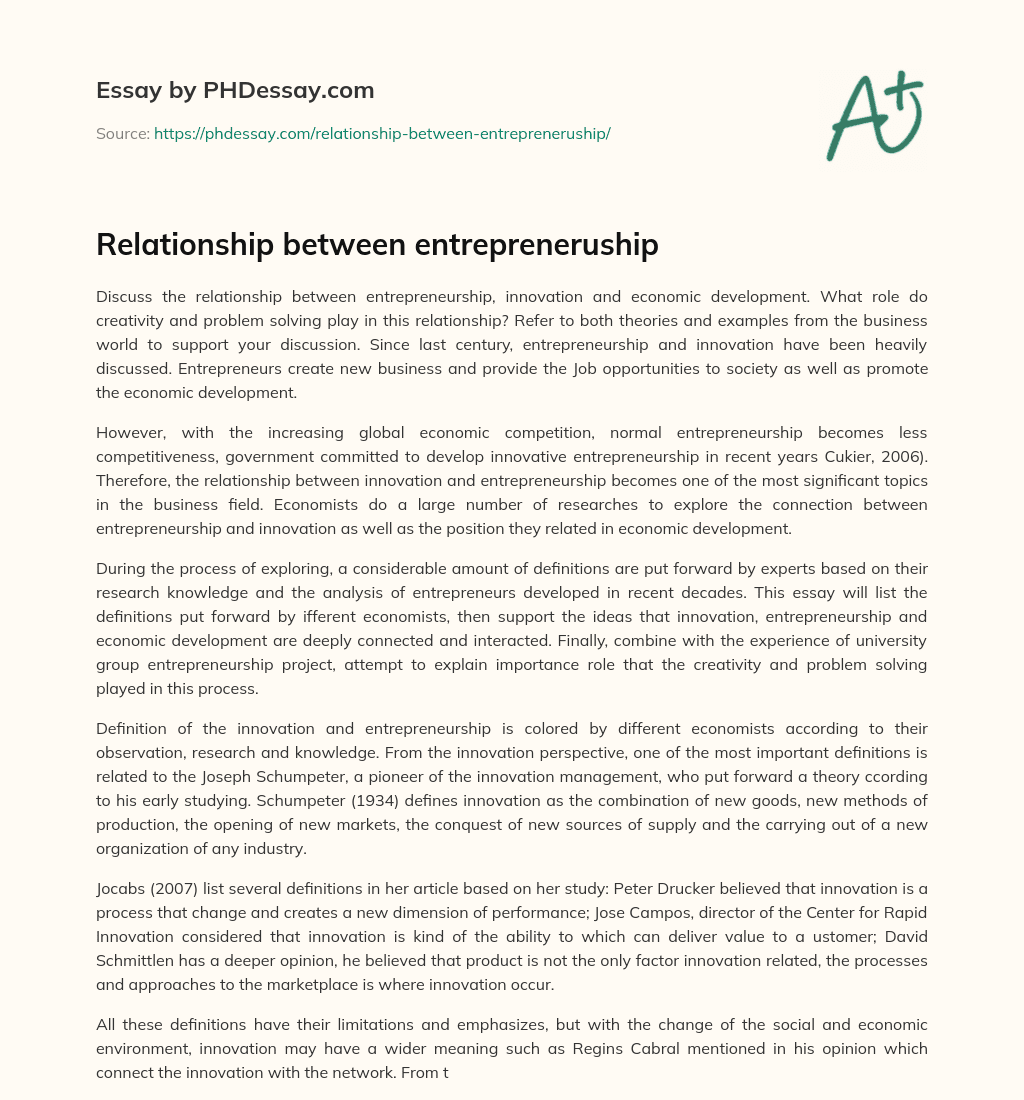 Relationship between entrepreneruship essay