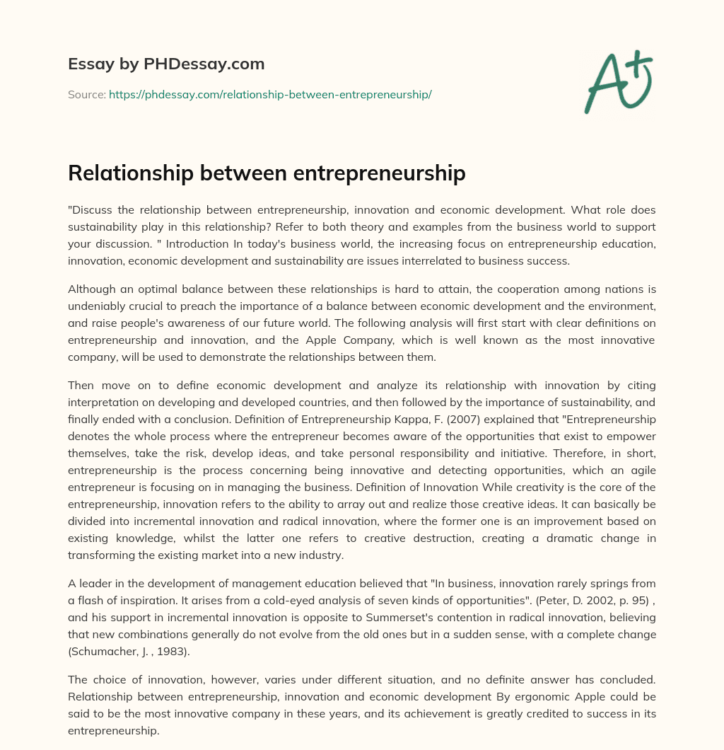 Relationship between entrepreneurship essay