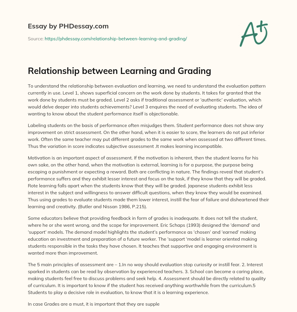 Relationship between Learning and Grading essay