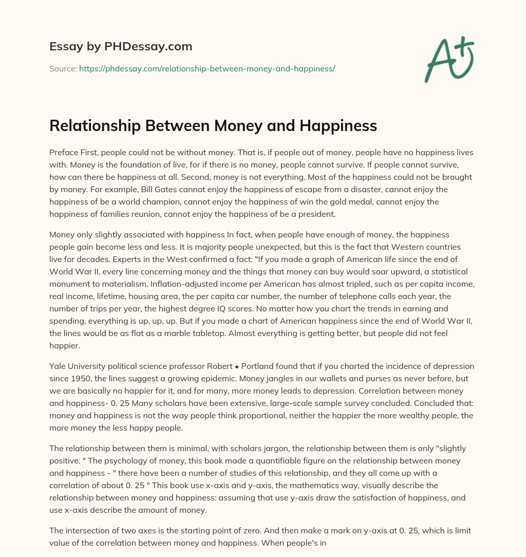 relationship between money and happiness essay