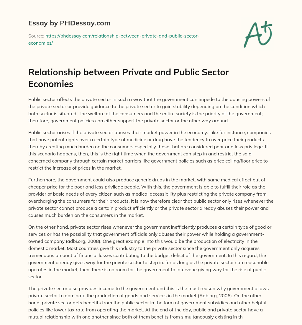 Relationship between Private and Public Sector Economies essay