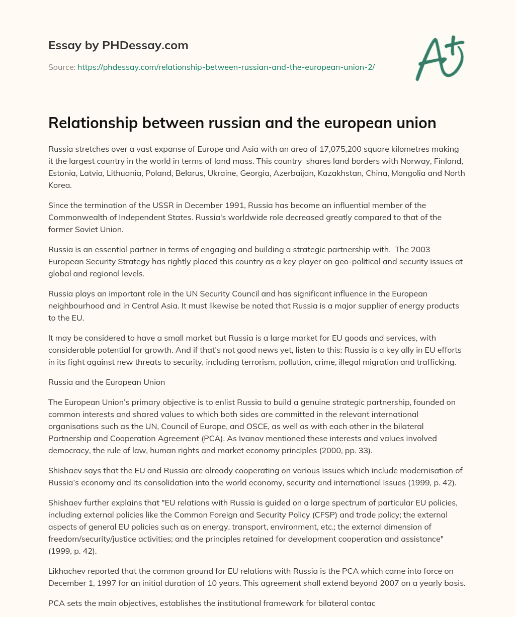 Relationship between russian and the european union essay