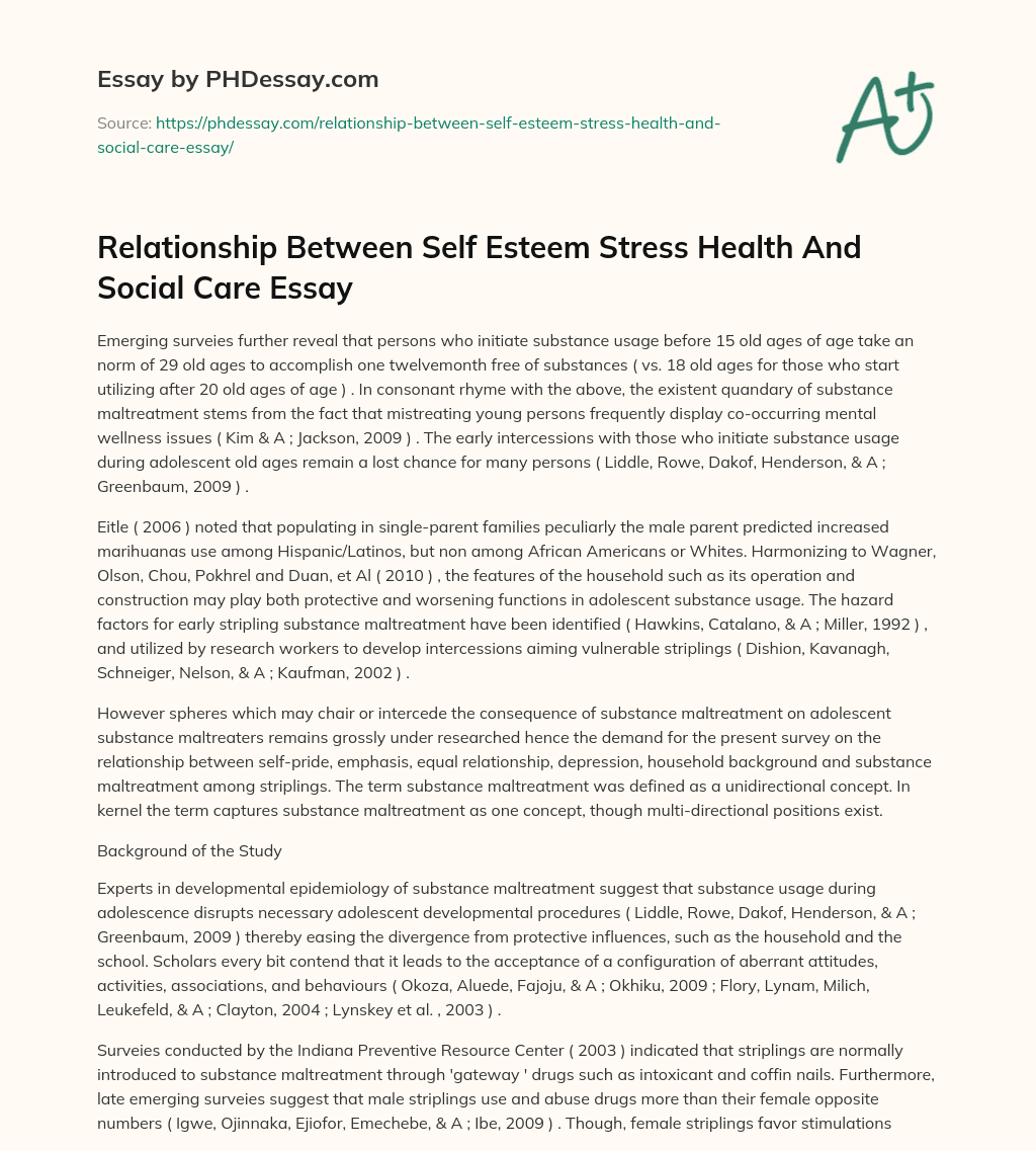Relationship Between Self Esteem Stress Health And Social Care Essay essay