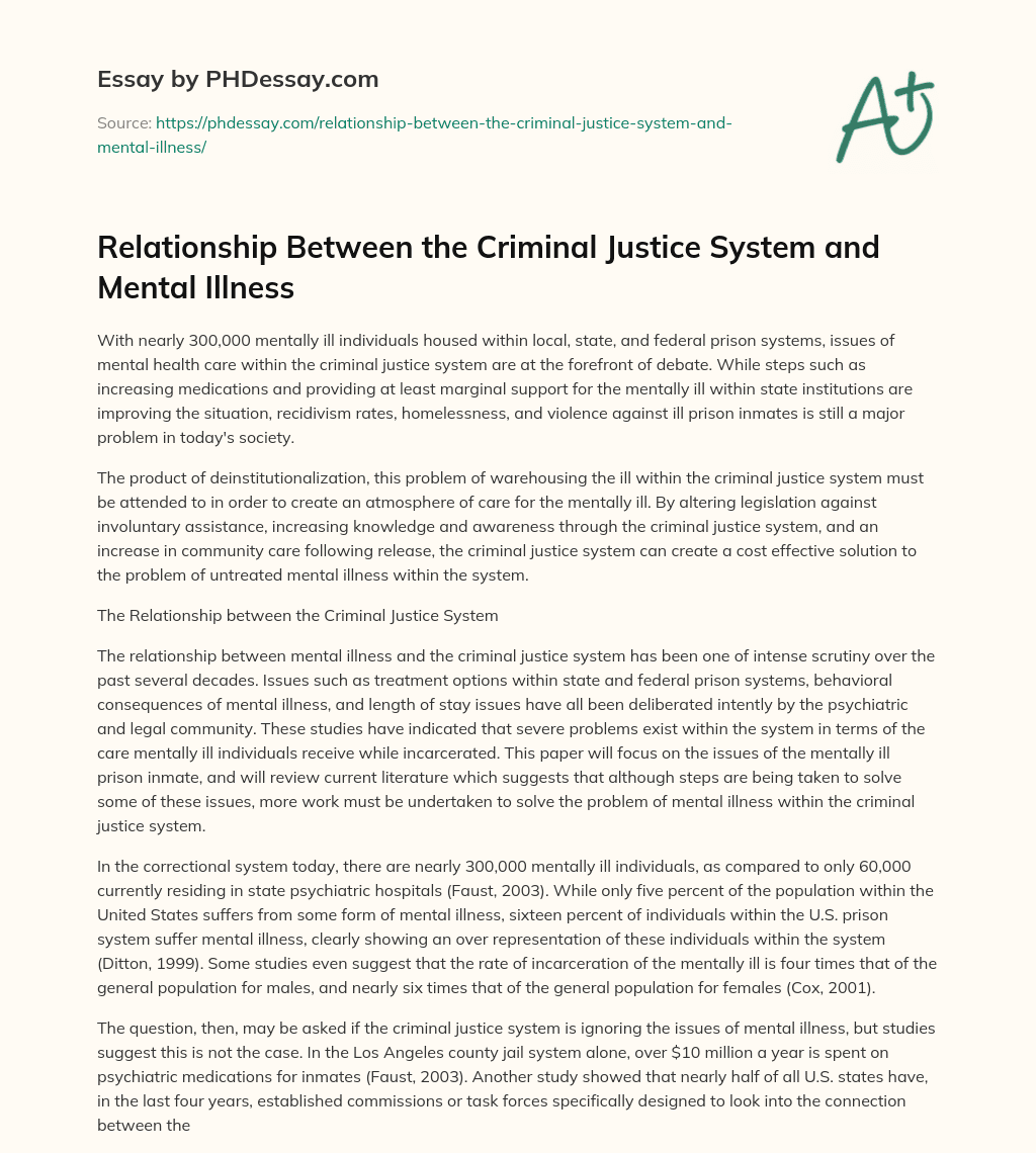 Relationship Between the Criminal Justice System and Mental Illness essay