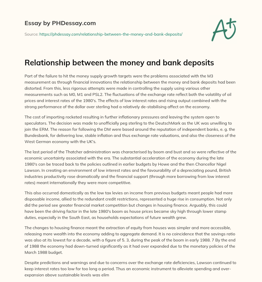 Relationship between the money and bank deposits essay