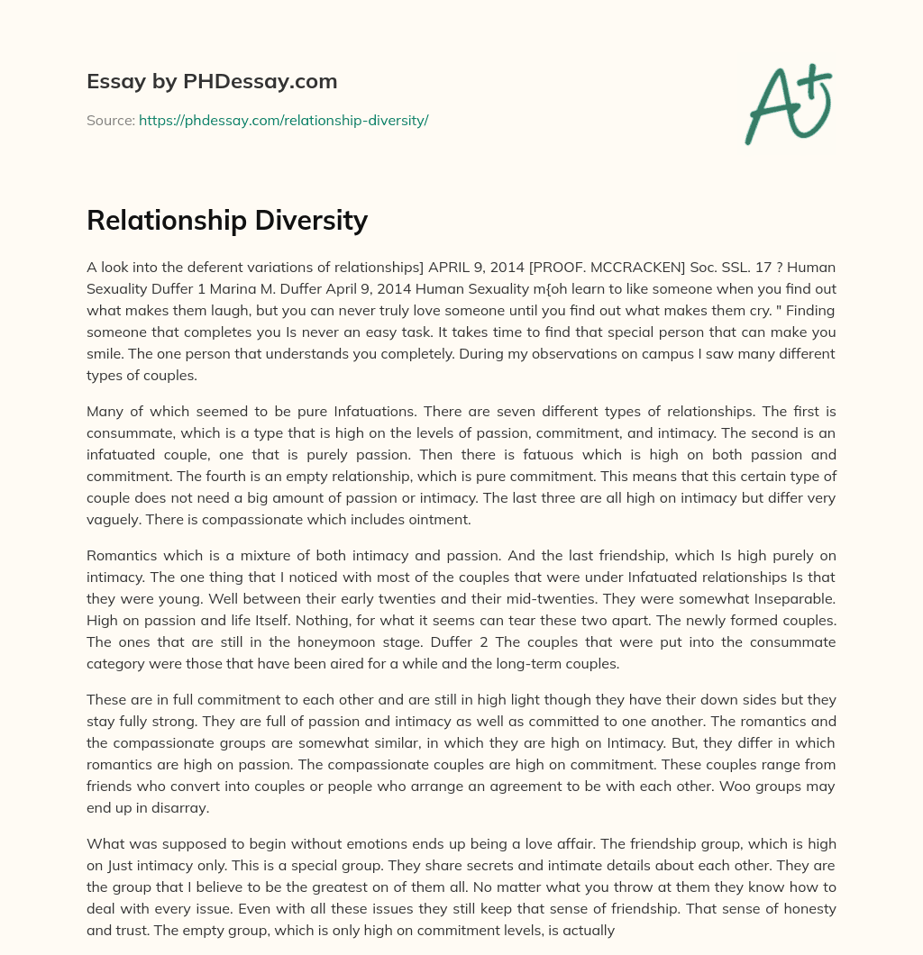 Relationship Diversity essay