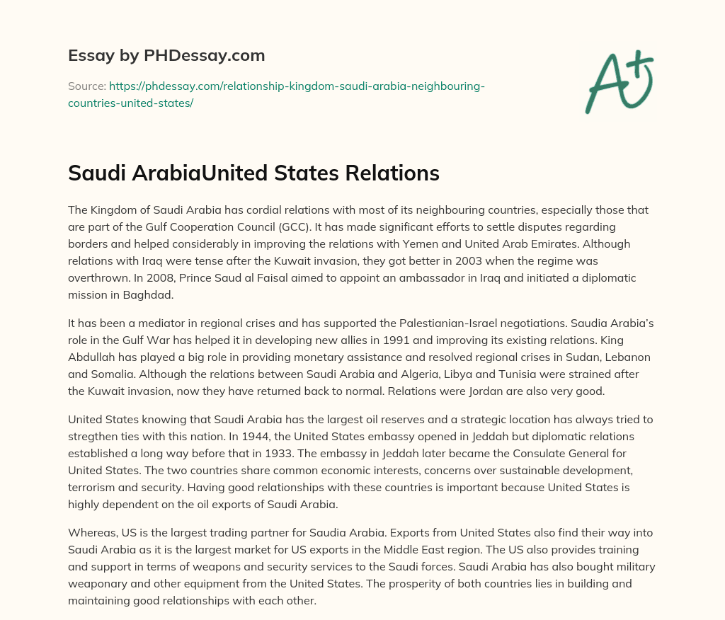 Saudi ArabiaUnited States Relations essay