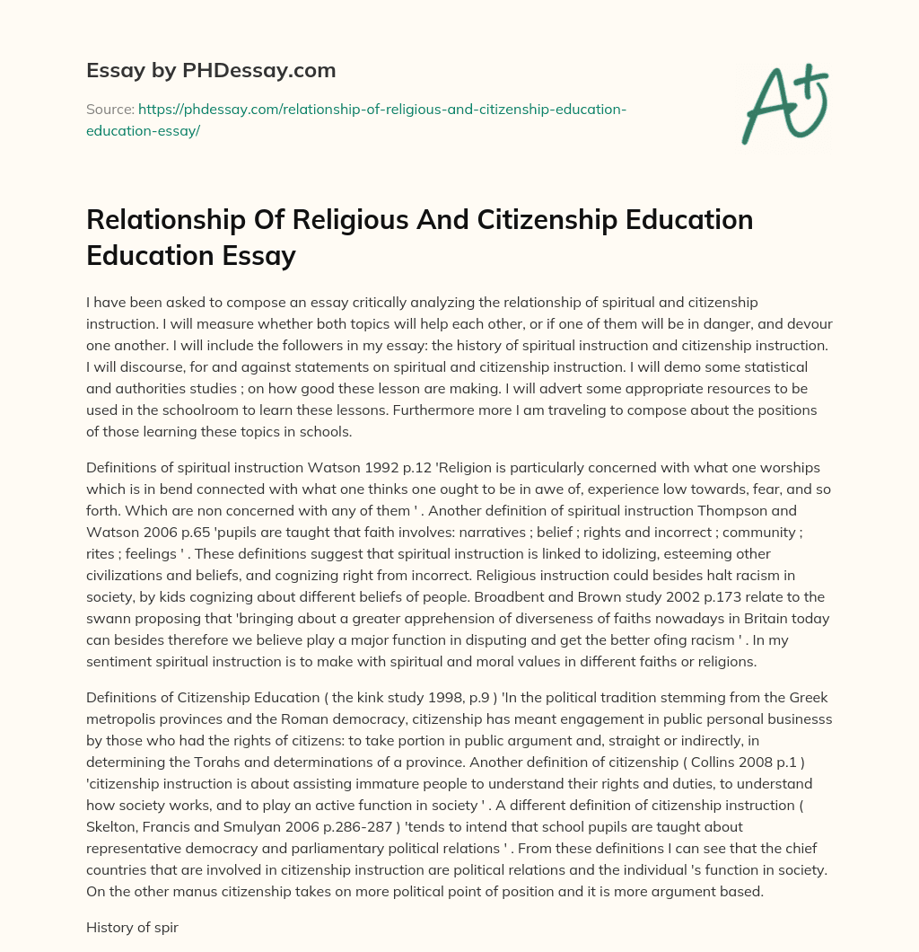 Relationship Of Religious And Citizenship Education Education Essay essay