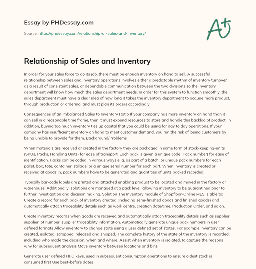 Relationship of Sales and Inventory essay
