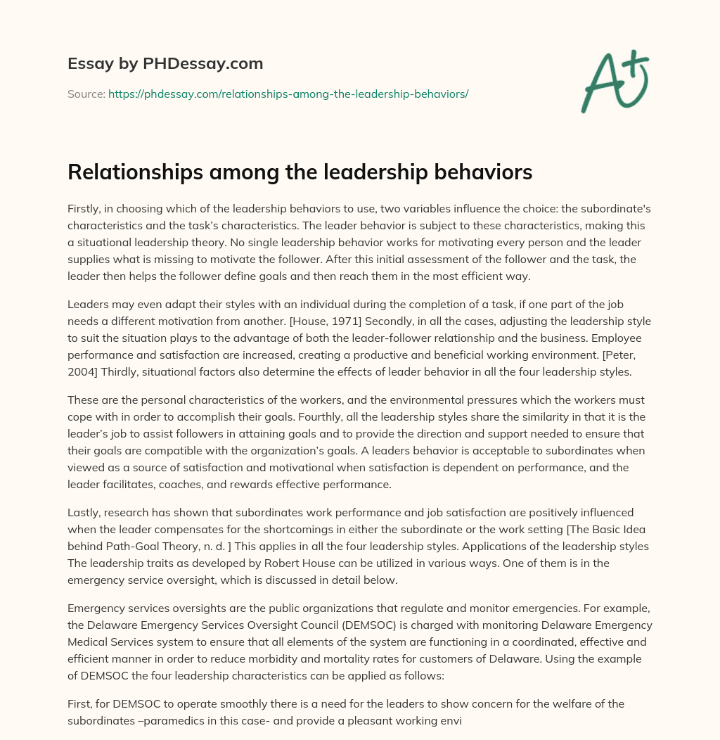 Relationships among the leadership behaviors essay