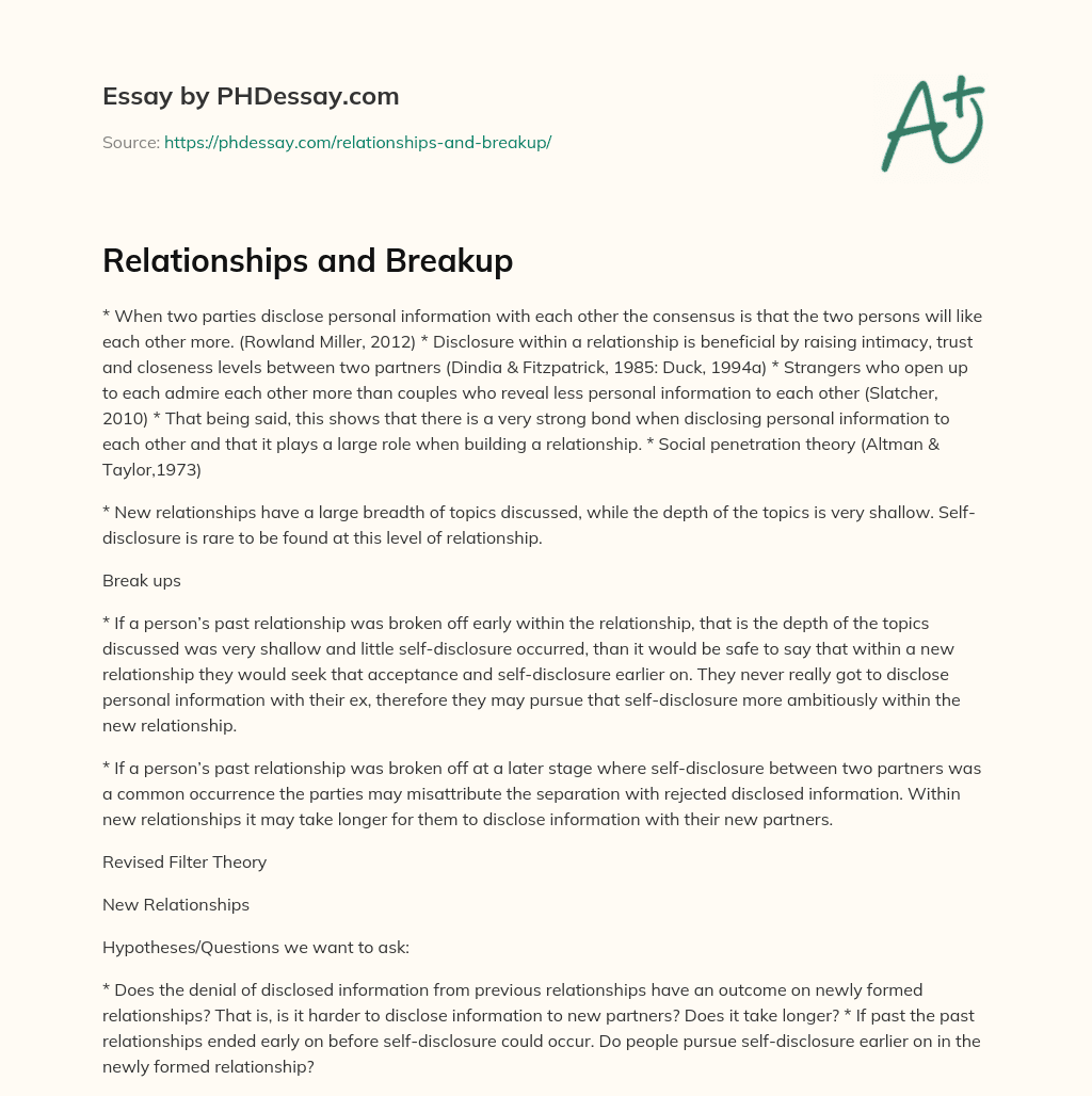 Relationships and Breakup essay