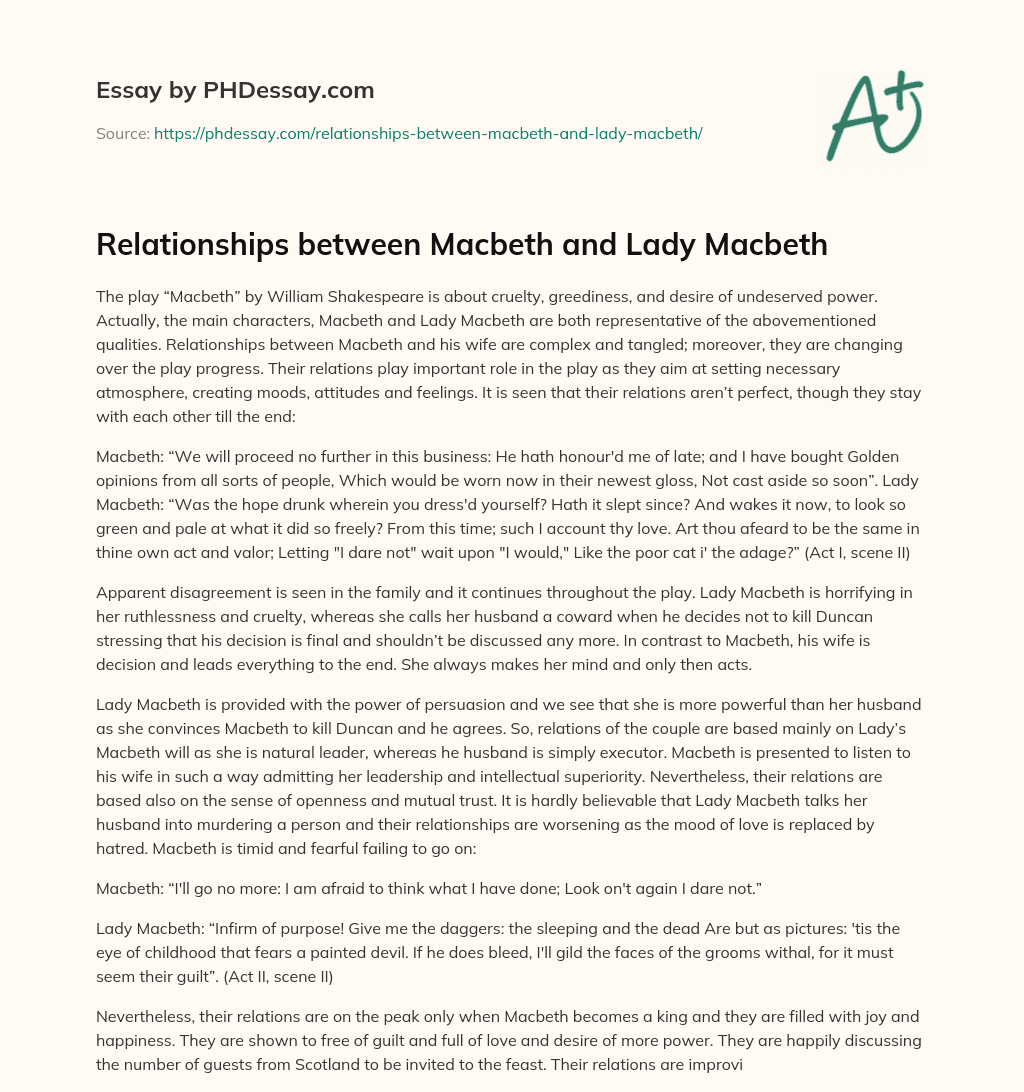 explore the relationship between macbeth and lady macbeth essay