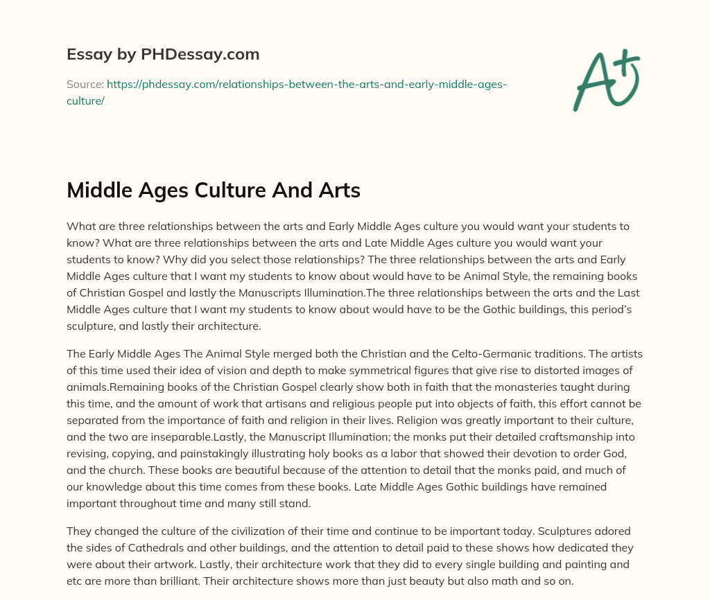 Middle Ages Culture And Arts essay