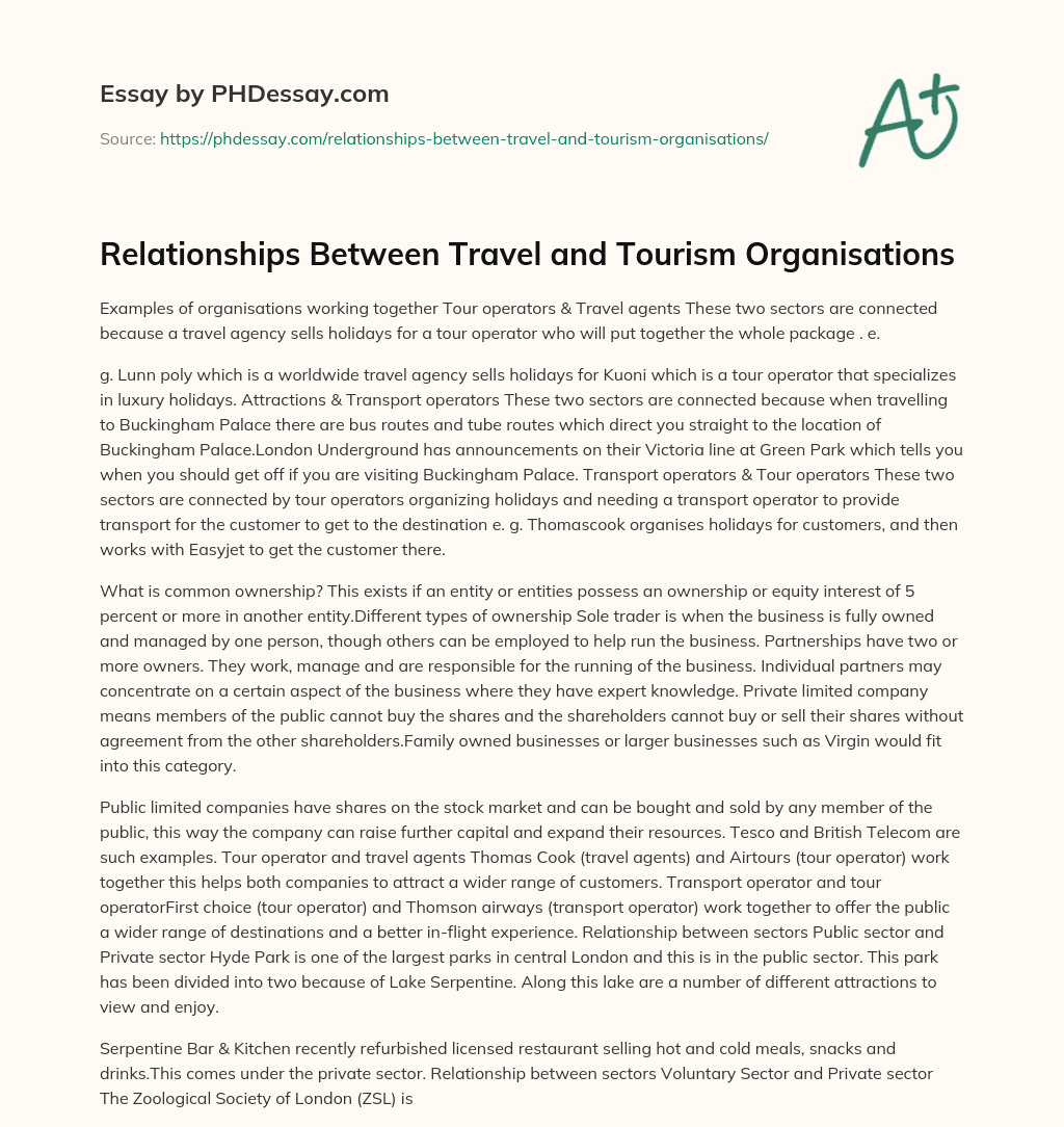 Relationships Between Travel and Tourism Organisations essay