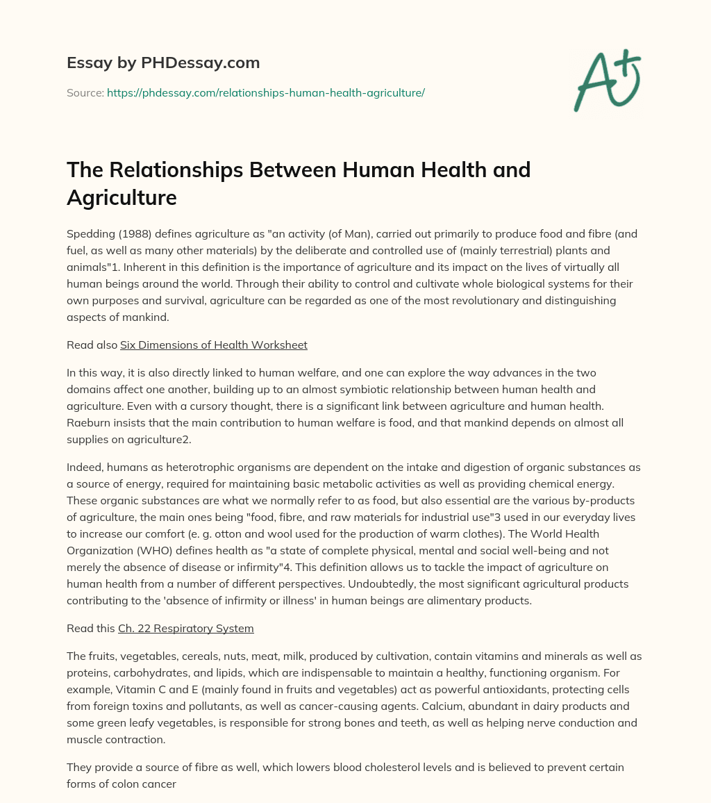 The Relationships Between Human Health and Agriculture essay