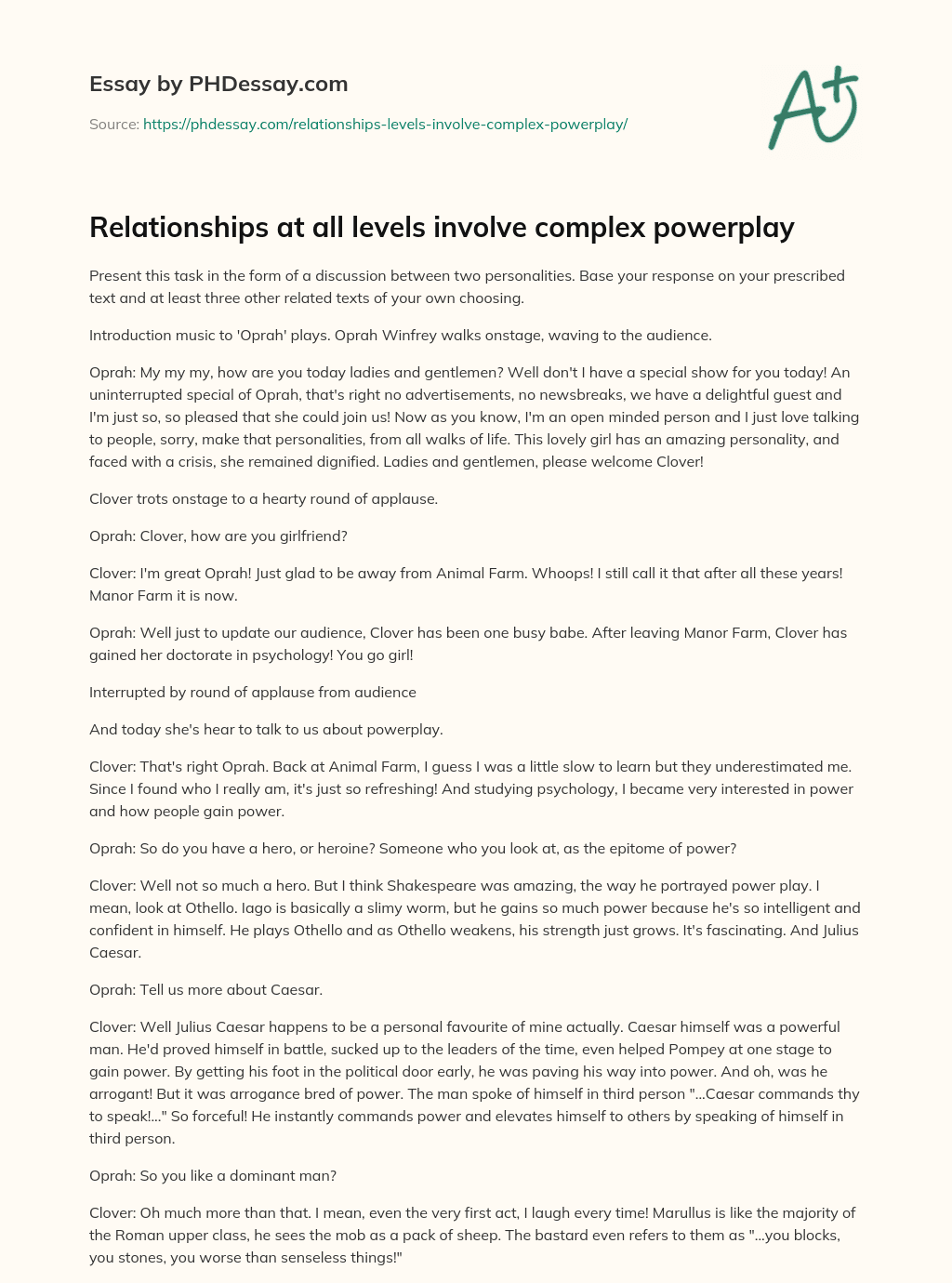 Relationships at all levels involve complex powerplay essay