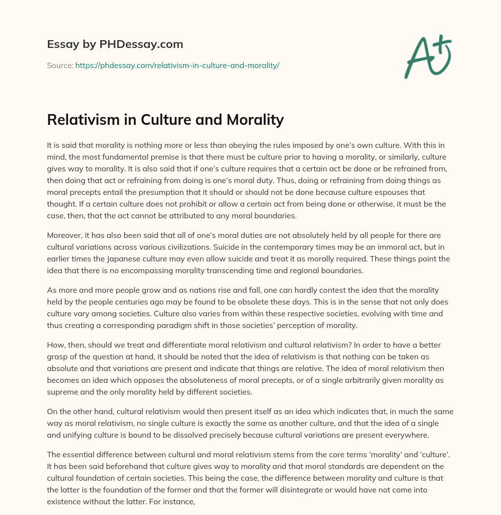 Relativism in Culture and Morality essay