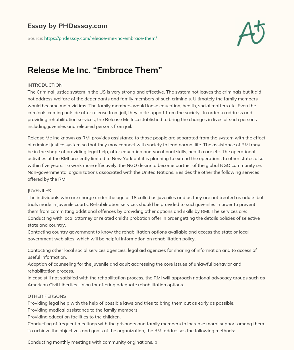 Release Me Inc. “Embrace Them” essay