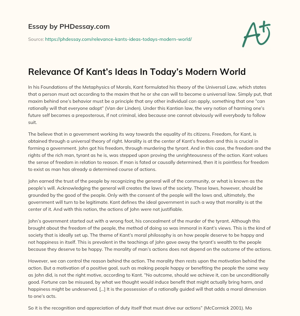 Relevance Of Kant’s Ideas In Today’s Modern World essay