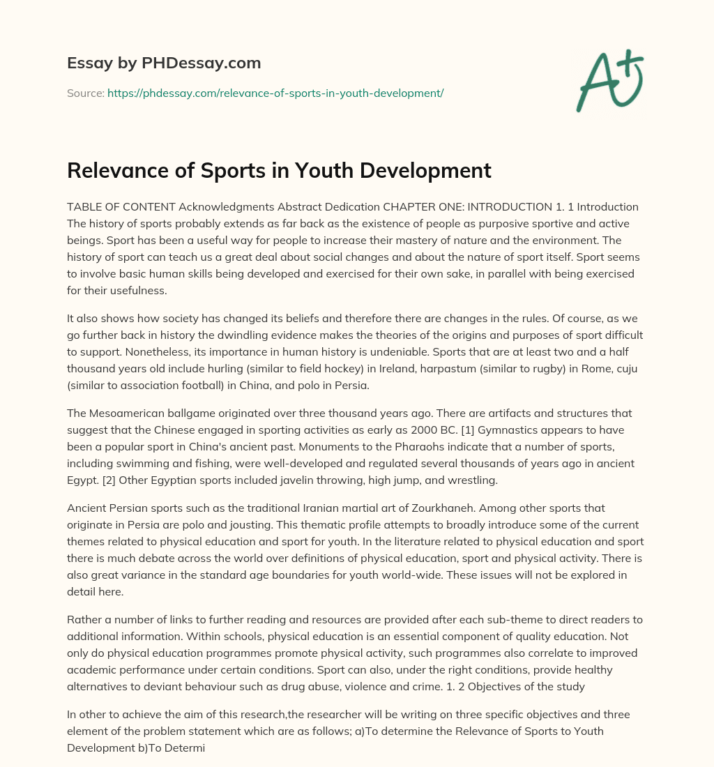 Relevance of Sports in Youth Development essay