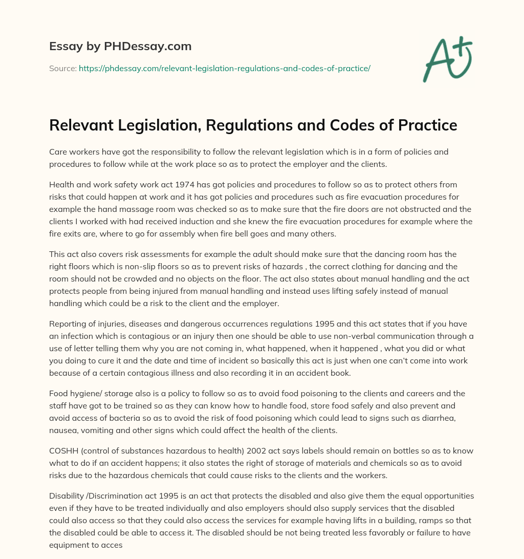 relevant-legislation-regulations-and-codes-of-practice-phdessay