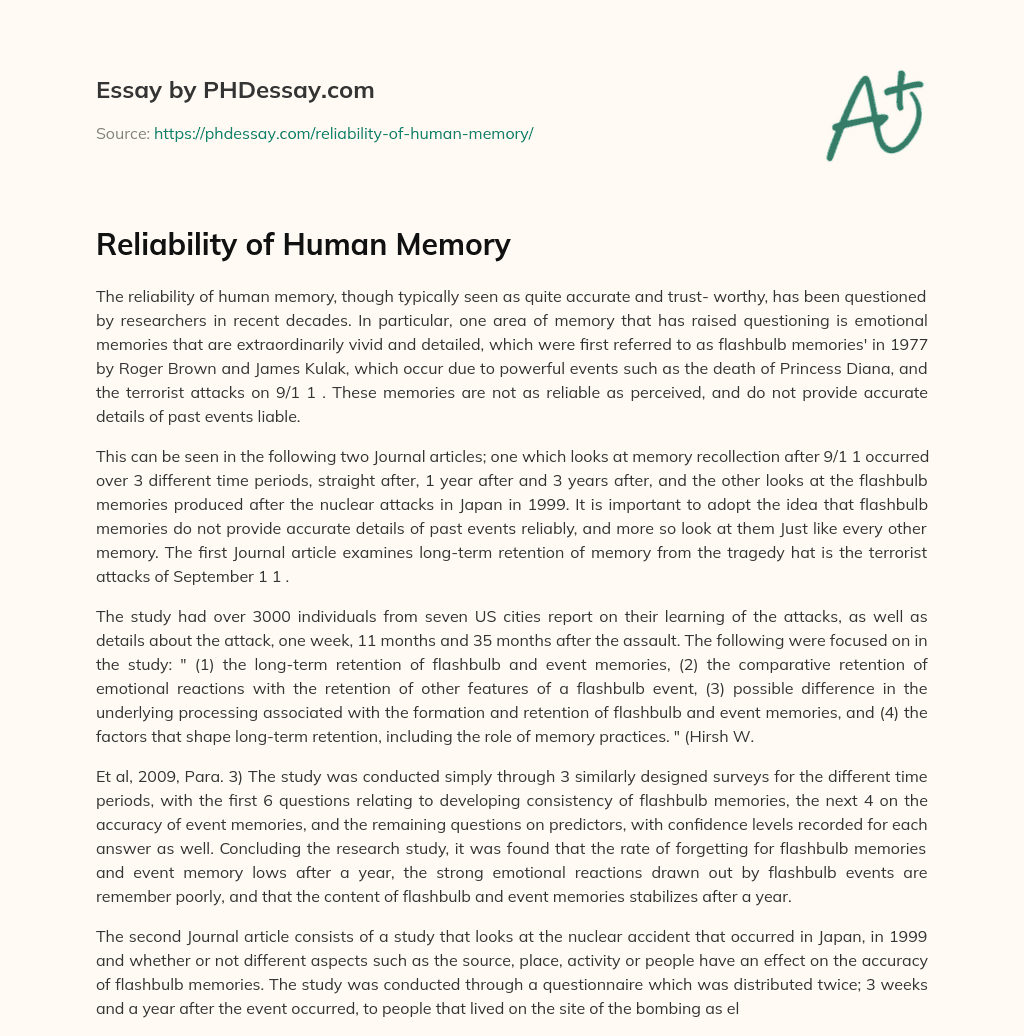 Reliability of Human Memory essay