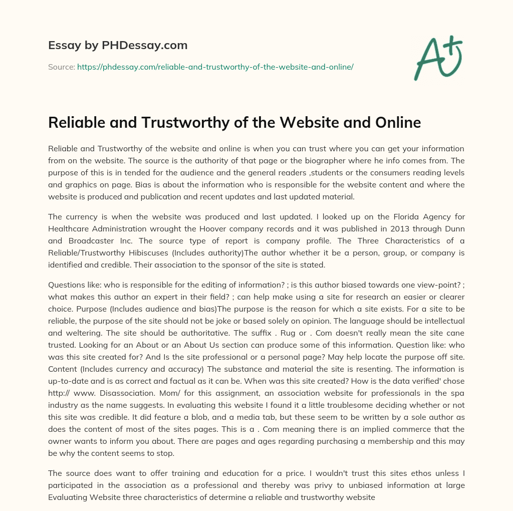 Reliable and Trustworthy of the Website and Online essay