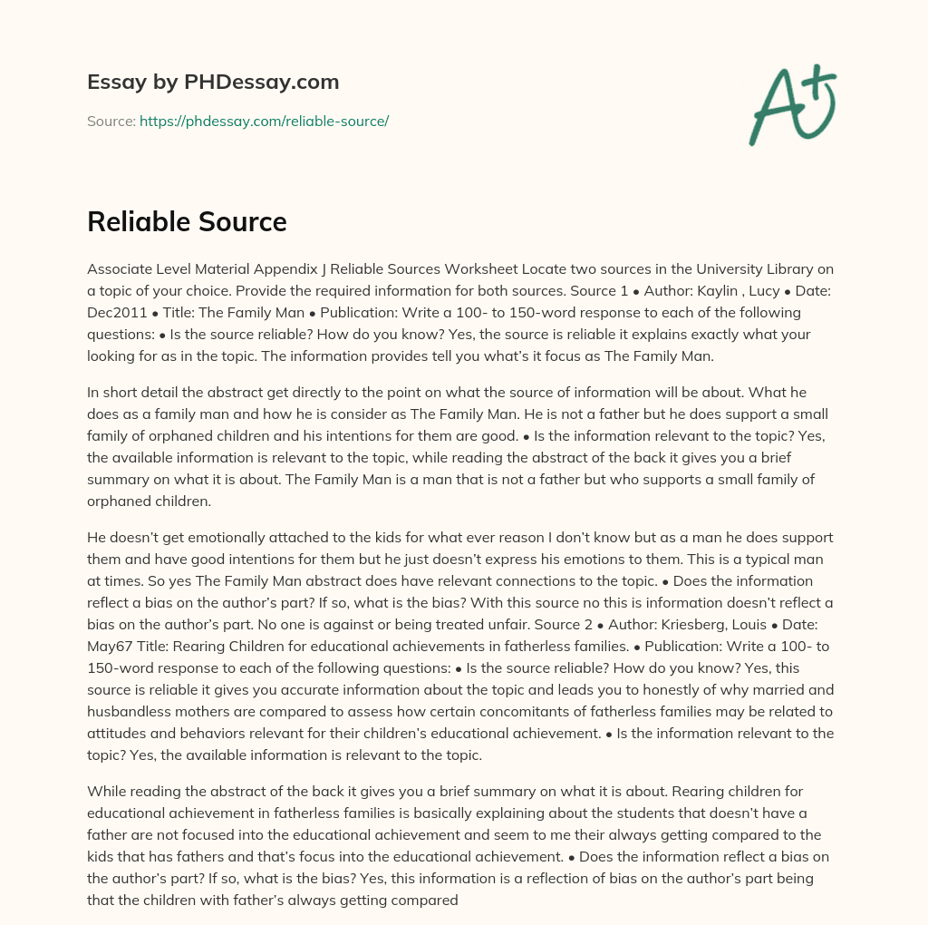 Reliable Source essay