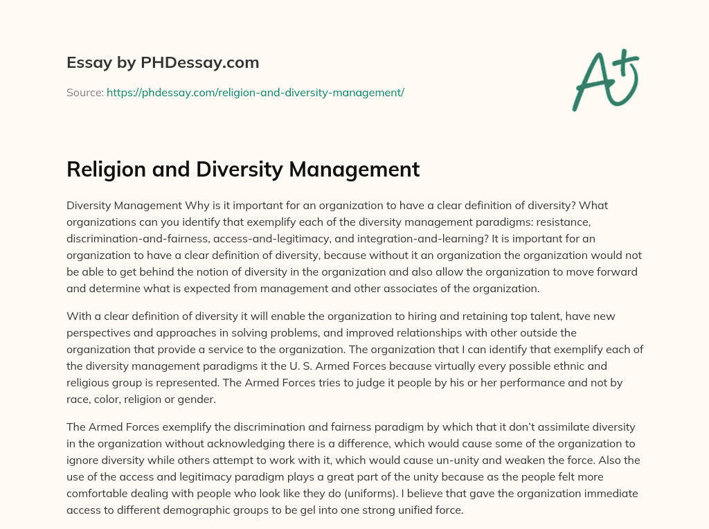 Religion and Diversity Management essay