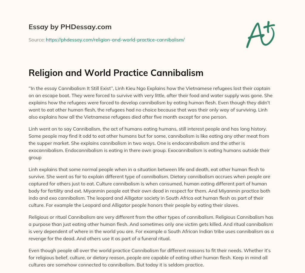 Religion and World Practice Cannibalism essay