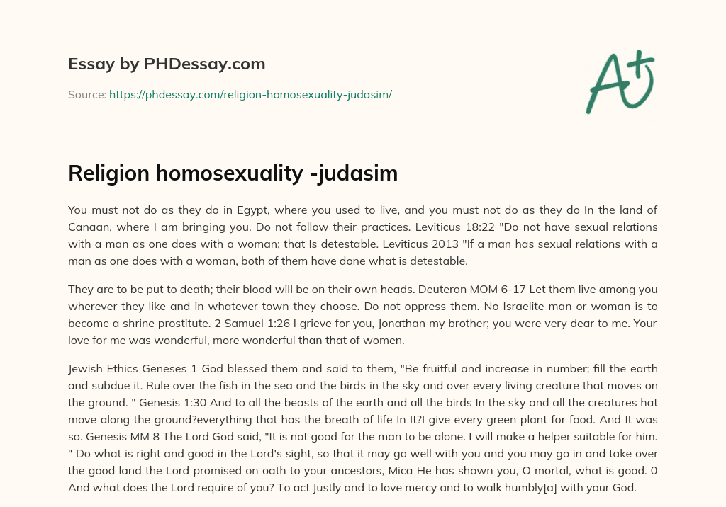 Religion homosexuality -judasim essay