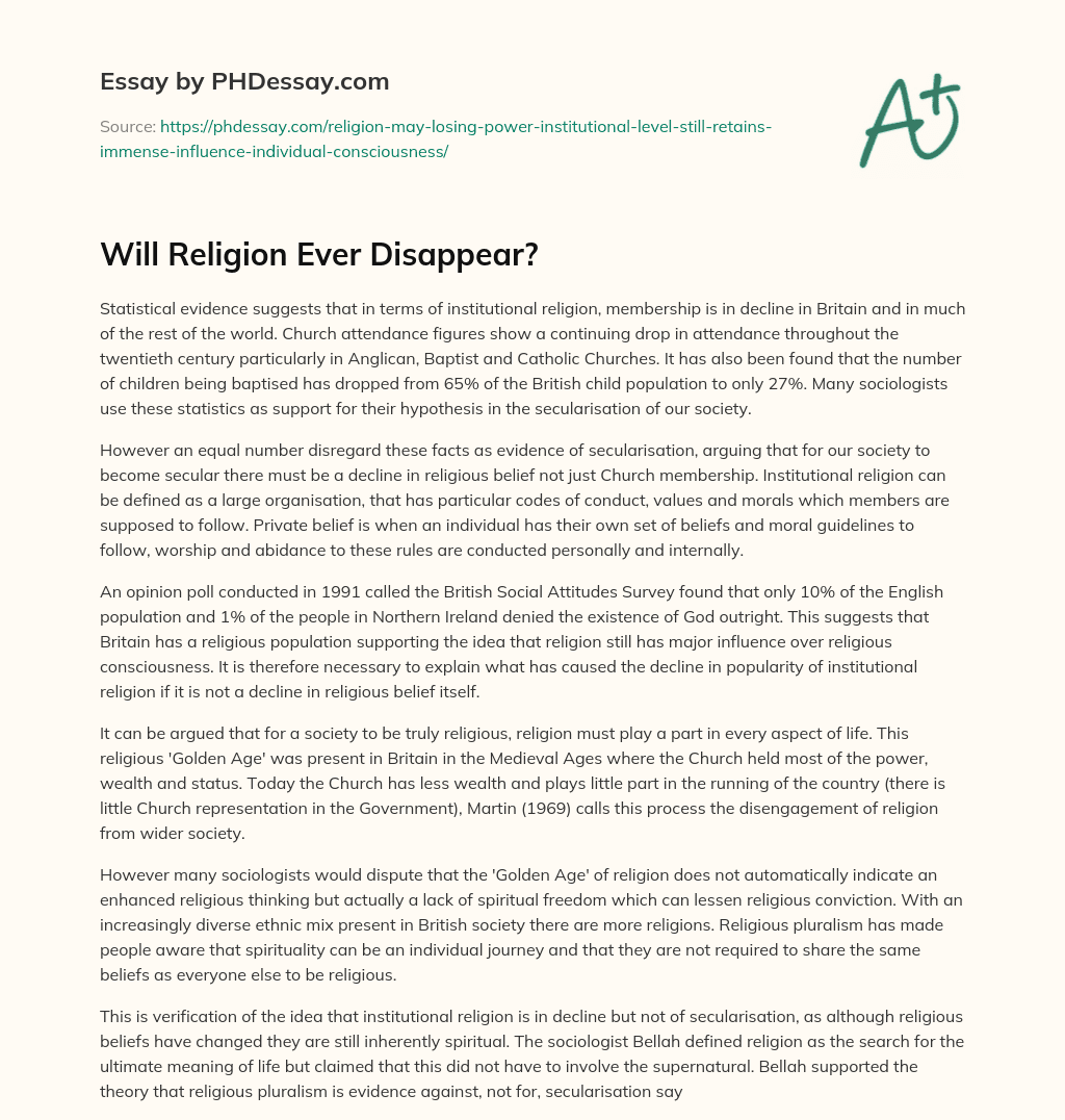 Will Religion Ever Disappear? essay