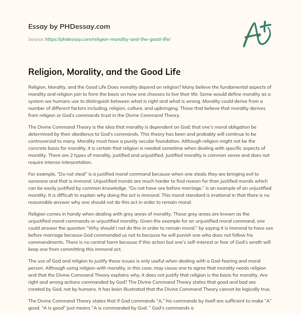 Religion, Morality, and the Good Life essay