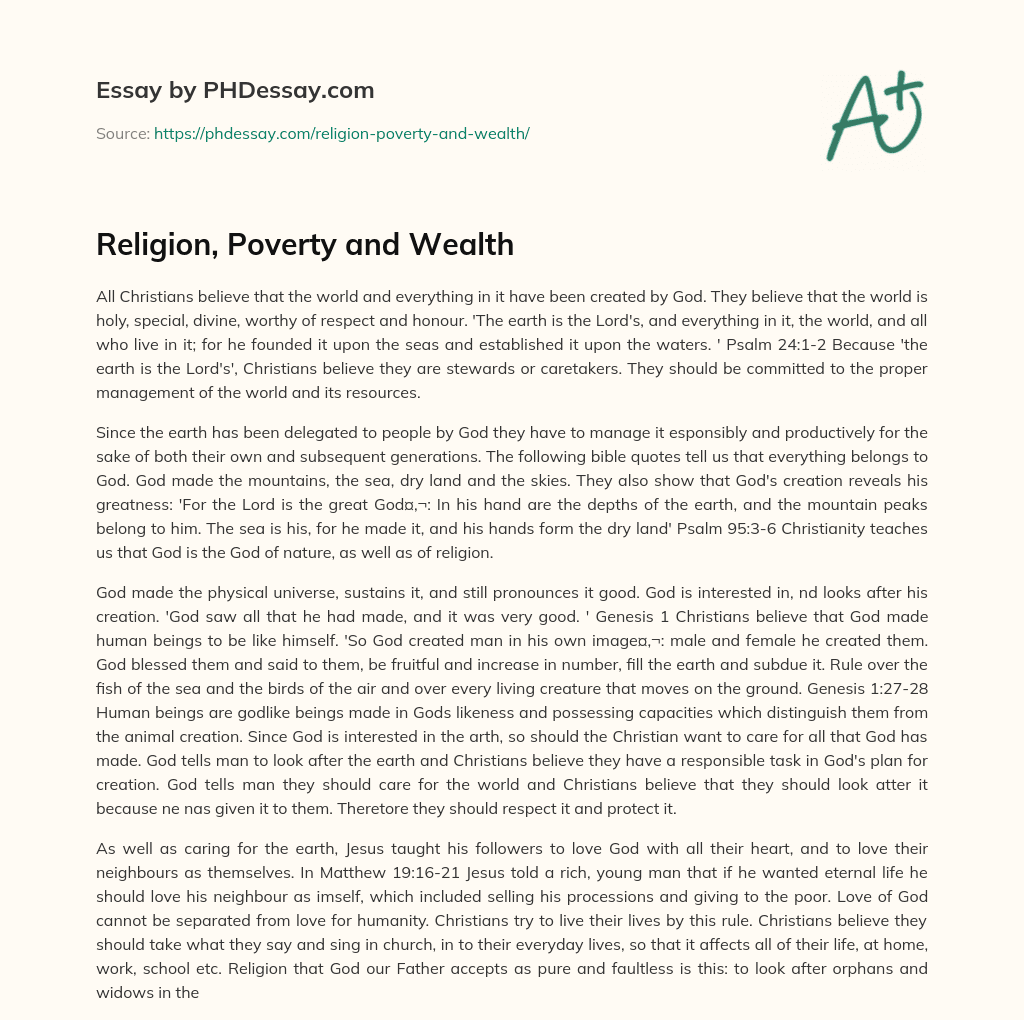 Religion, Poverty and Wealth essay