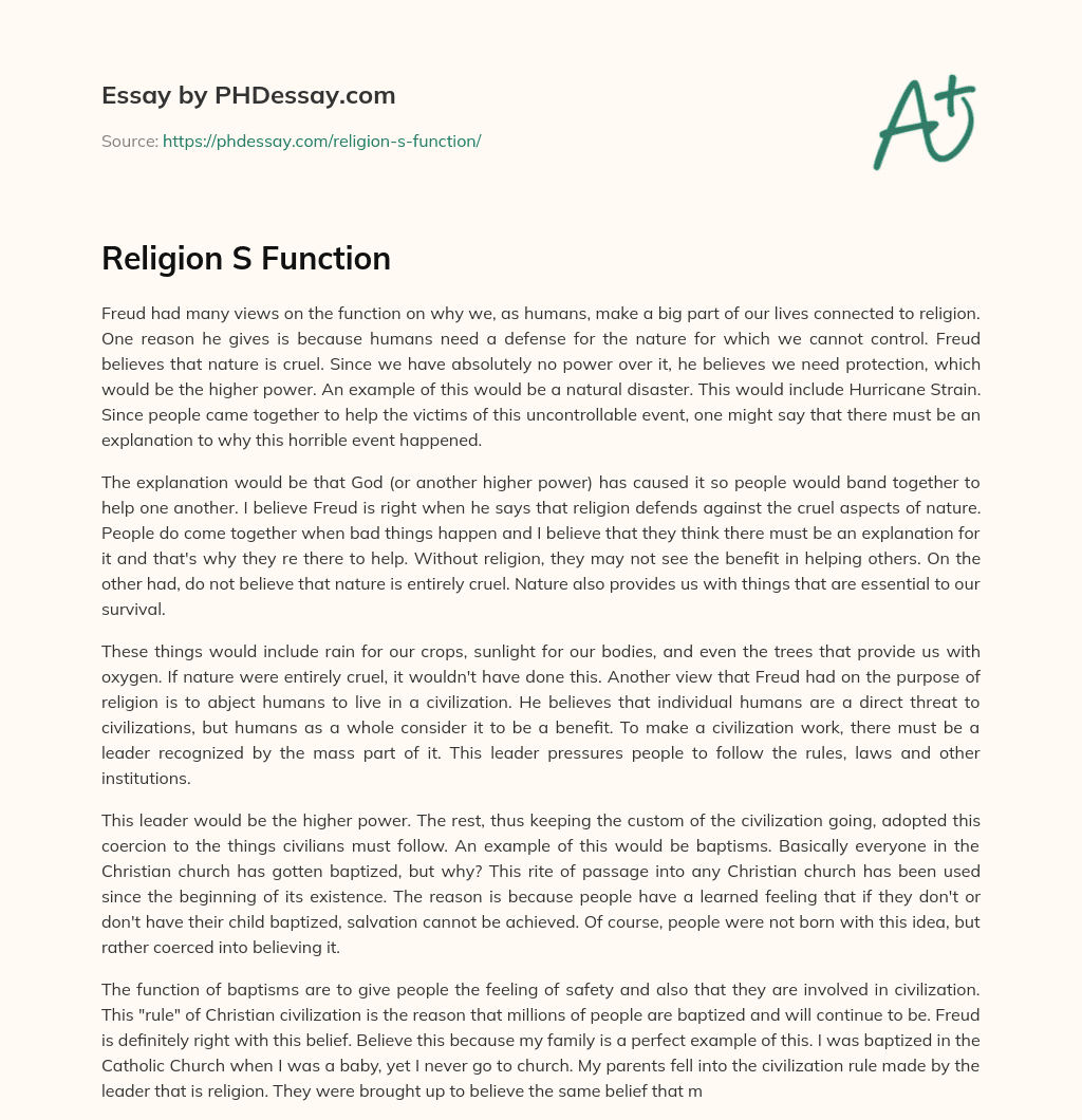 Religion S Function essay