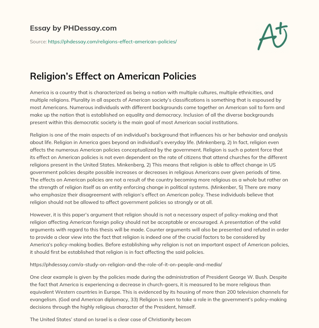 Religion’s Effect on American Policies essay