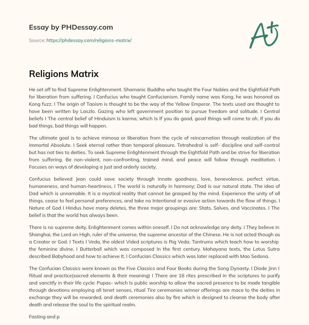 Religions Matrix essay
