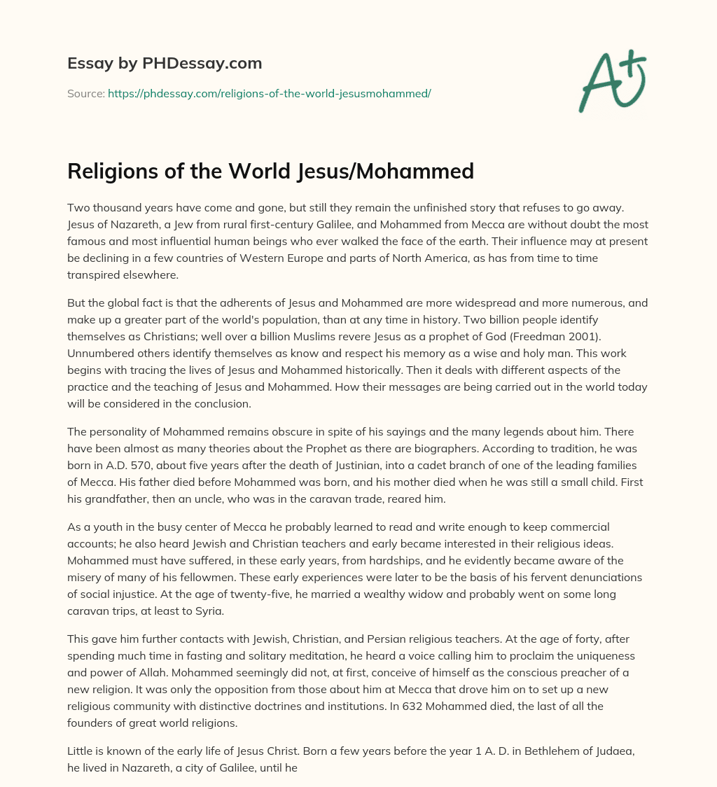 Religions of the World Jesus/Mohammed essay