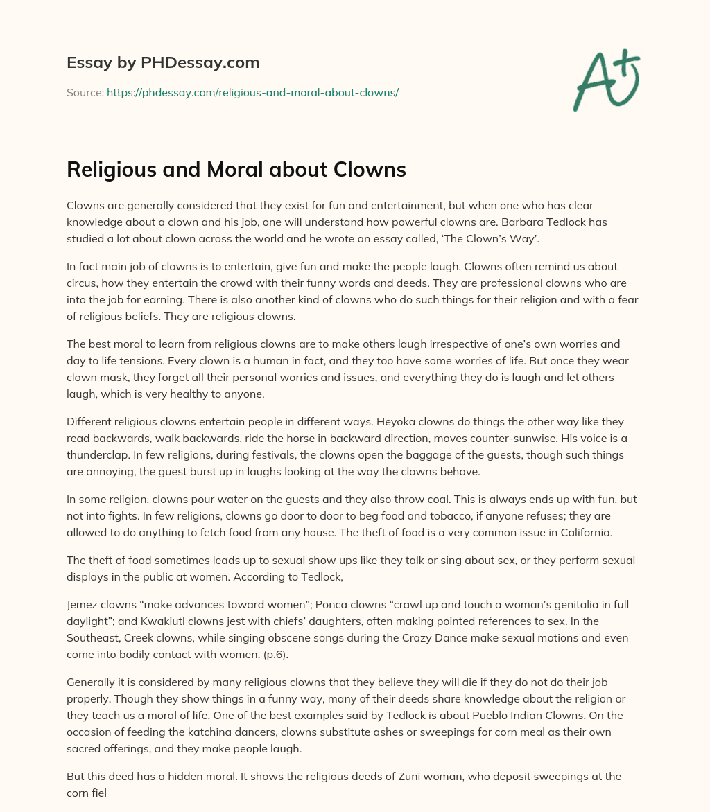Religious and Moral about Clowns essay