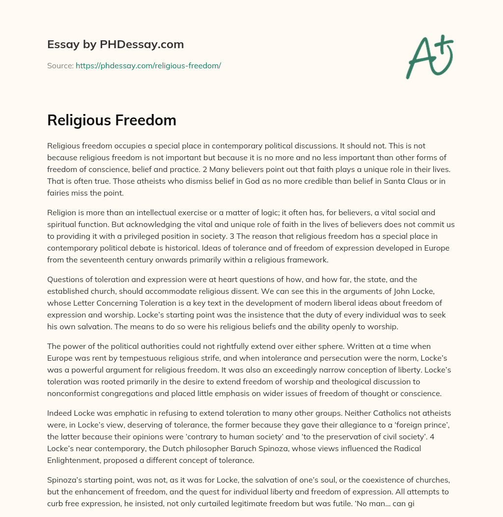 does religious freedom exist essay